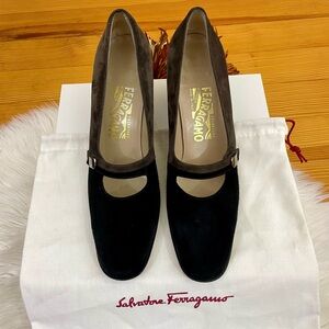 Salvatore Ferragamo Calf Suede Mary Jane Shoes